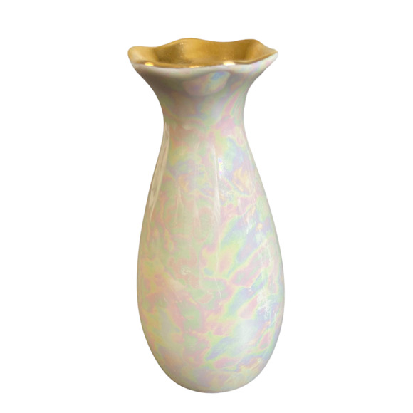 Vintage Holley Ross Iridescent Distinguished China LaAnna PA 22 K Gold Vase - Picture 1 of 4